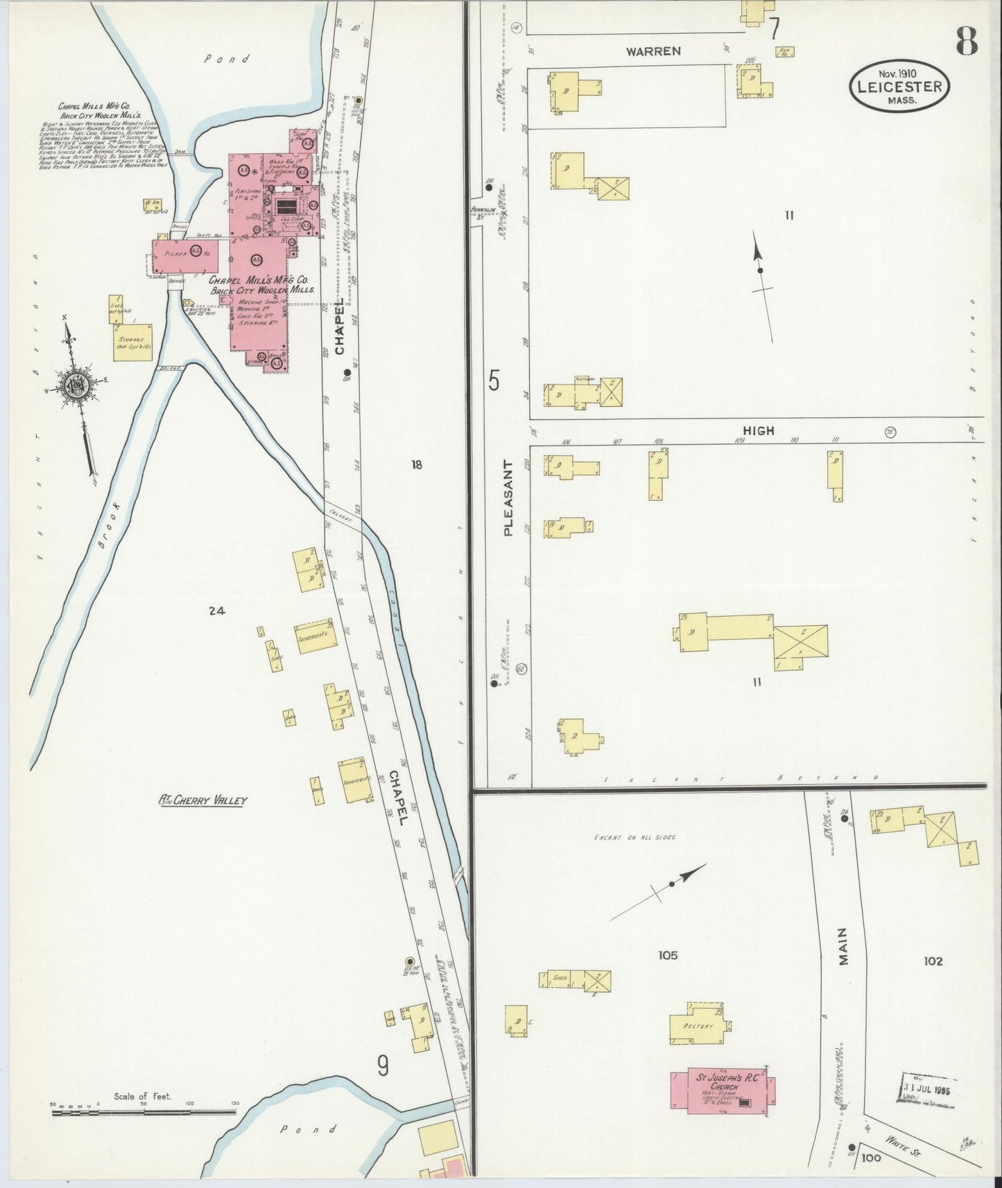 Sanborn Fire Insurance Map from Leicester, Worcester County, Massachusetts (1910), Sheet #0008 - Complete Map Set gallery image, historic Sanborn map, vintage wall art, Massachusetts Massachusetts