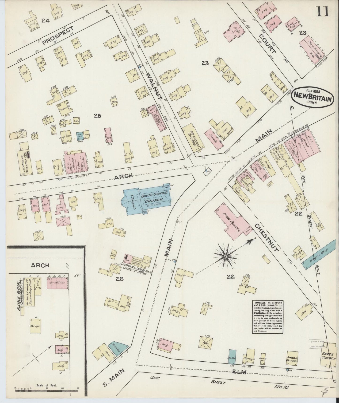 Sanborn Fire Insurance Map from New Britain, Hartford County, Connecticut (1884), Sheet #0011 - Complete Map Set gallery image, historic Sanborn map, vintage wall art, Connecticut Connecticut