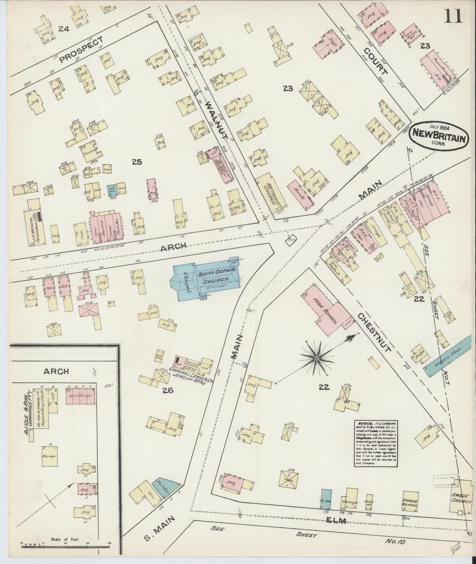 Sanborn Fire Insurance Map from New Britain, Hartford County, Connecticut (1884), Sheet #0011 - Complete Map Set gallery image, historic Sanborn map, vintage wall art, Connecticut Connecticut