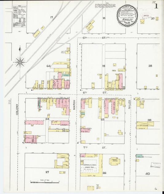 Sanborn Fire Insurance Map from Kinsley, Edwards County, Kansas (1893), Sheet #0001 - Historic Sanborn Fire Insurance Map Print, vintage old map wall art, antique decor, genealogy gift, Kansas Kansas map