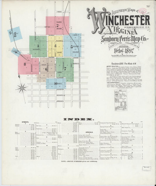 Sanborn Fire Insurance Map from Winchester, Independent Cities, Virginia (1897), Sheet #0001 - Complete Map Set gallery image, historic Sanborn map, vintage wall art, Virginia Virginia