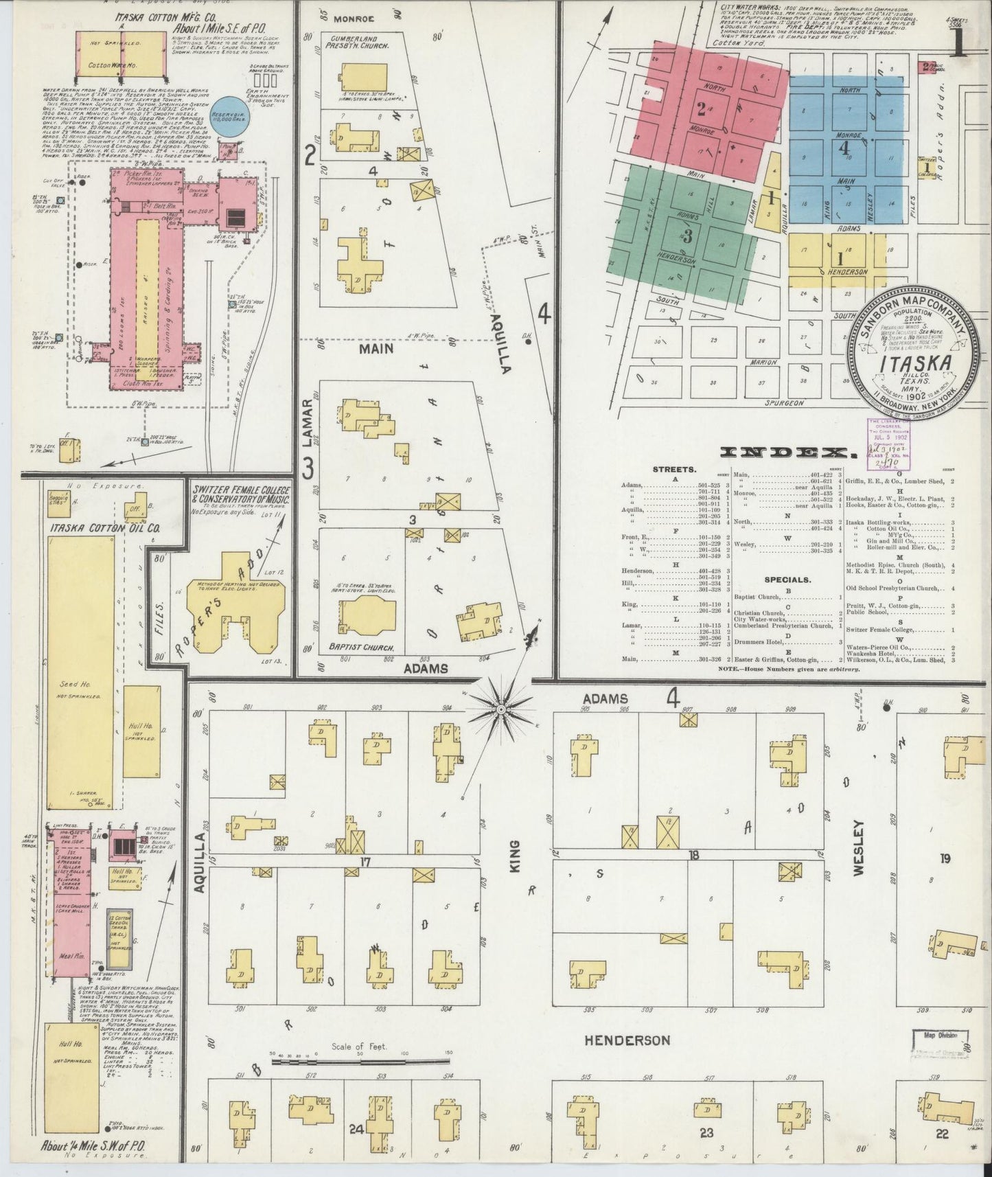 Sanborn Fire Insurance Map from Itasca, Hill County, Texas (1902), Sheet #0001 - Historic Sanborn Fire Insurance Map Print, vintage old map wall art, antique decor, genealogy gift, Texas Texas map