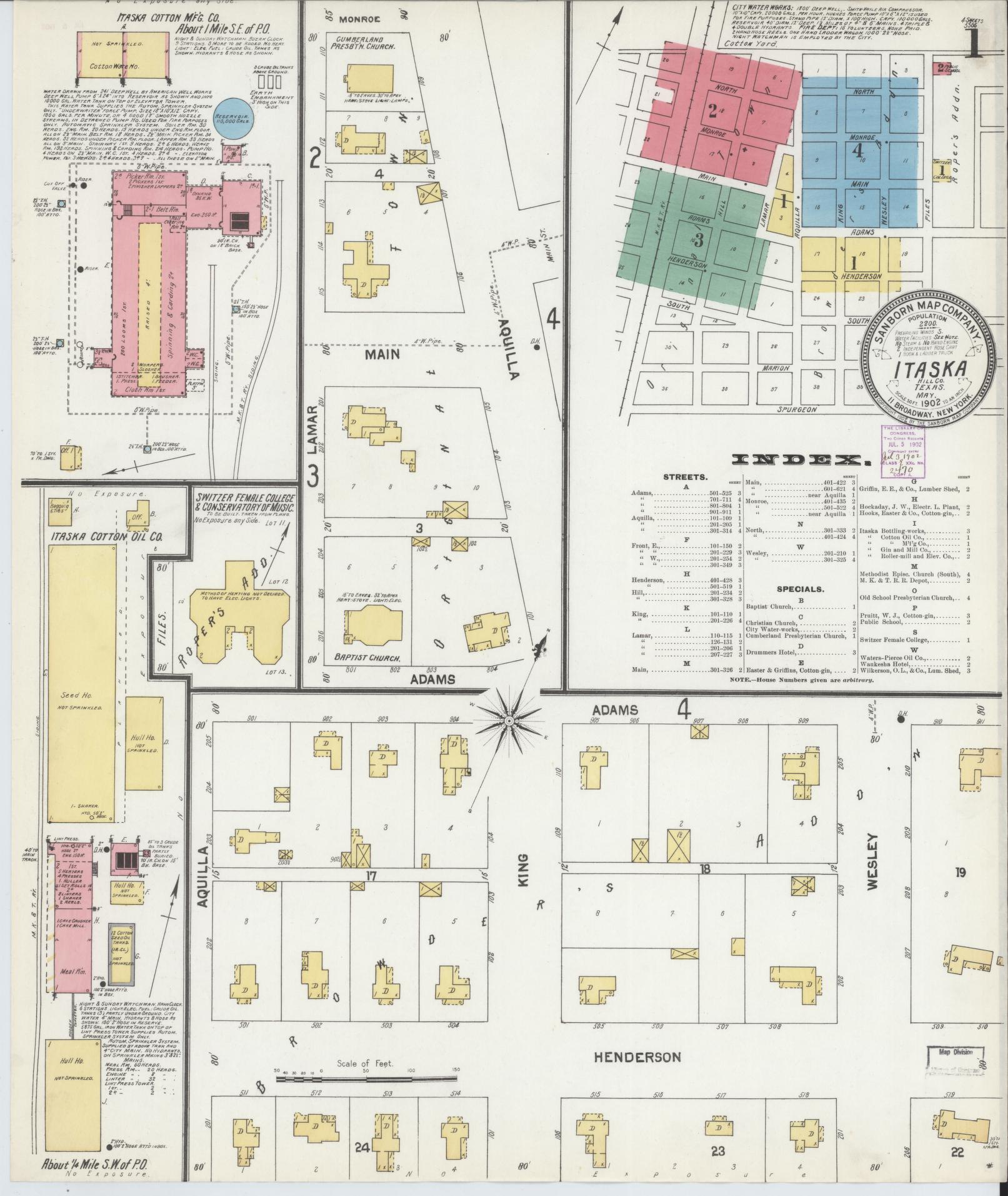 Sanborn Fire Insurance Map from Itasca, Hill County, Texas (1902), Sheet #0001 - Historic Sanborn Fire Insurance Map Print, vintage old map wall art, antique decor, genealogy gift, Texas Texas map