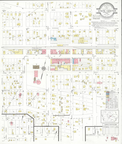 Sanborn Fire Insurance Map from State Center, Marshall County, Iowa (1934), Sheet #0001 - Historic Sanborn Fire Insurance Map Print, vintage old map wall art