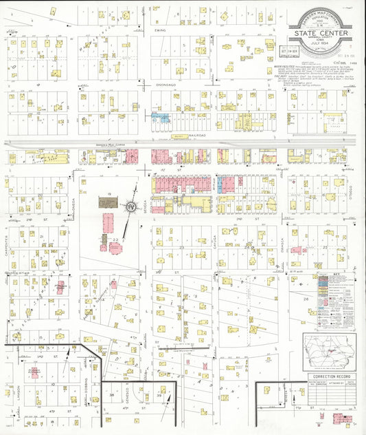 Sanborn Fire Insurance Map from State Center, Marshall County, Iowa (1934), Sheet #0001 - Historic Sanborn Fire Insurance Map Print, vintage old map wall art