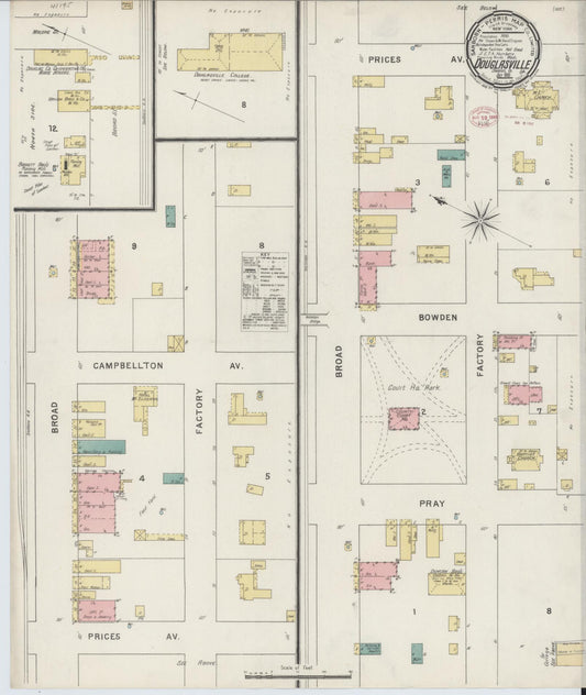 Sanborn Fire Insurance Map from Douglasville, Douglas County, Georgia. (1895) – Historic Sanborn Fire Insurance Map Print