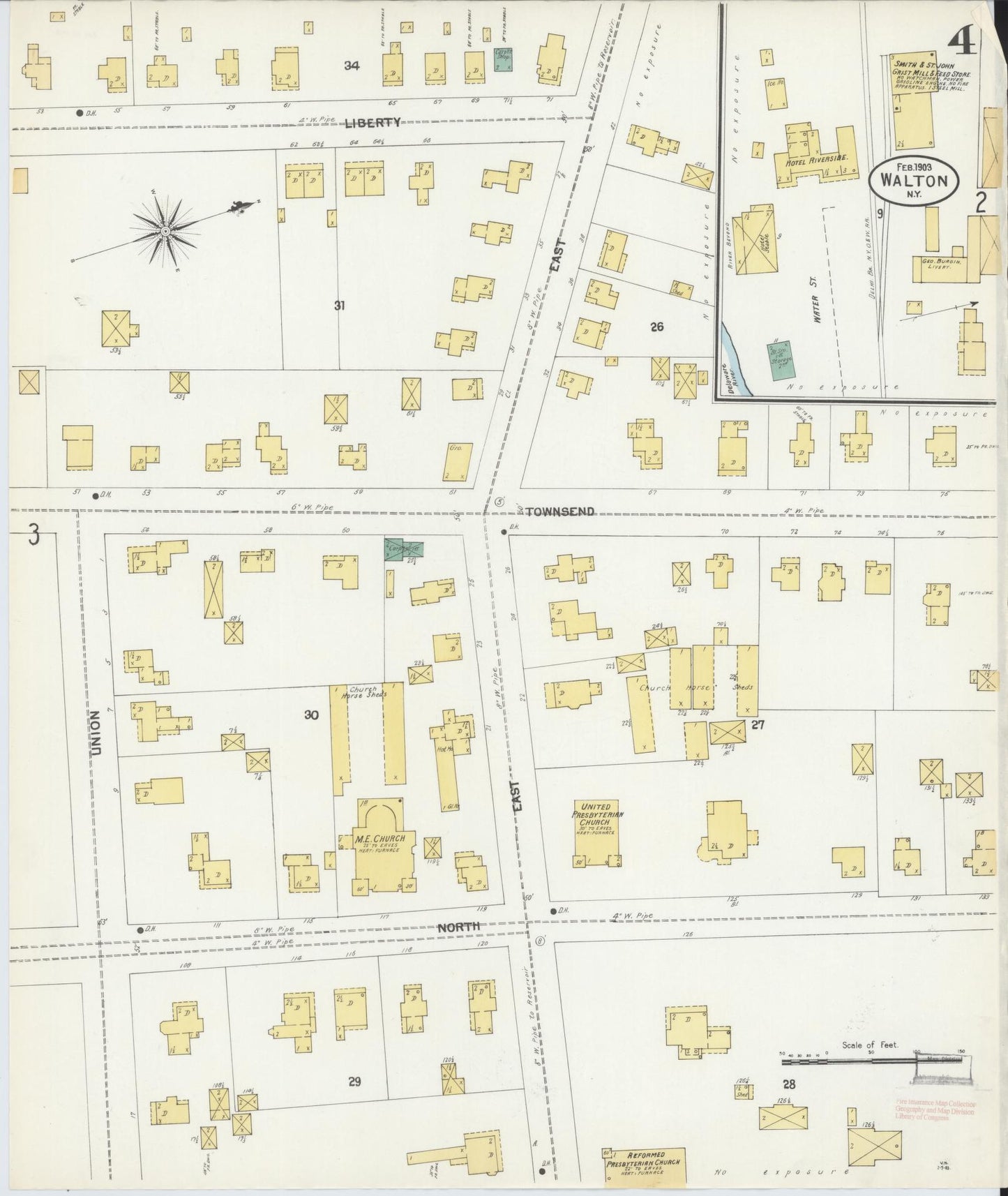 Sanborn Fire Insurance Map from Walton, Delaware County, New York (1903), Sheet #0004 - Complete Map Set gallery image, historic Sanborn map, vintage wall art, Walton Delaware