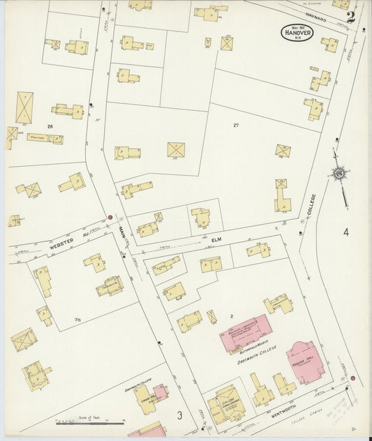 Sanborn Fire Insurance Map from Hanover, Grafton County, New Hampshire (1912), Sheet #0002 - Historic Sanborn Fire Insurance Map Print, vintage old map wall art, antique decor, genealogy gift, New Hampshire New Hampshire map