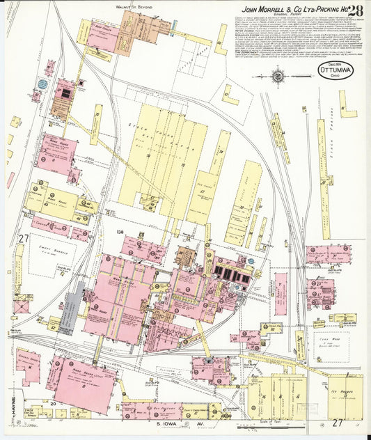 Sanborn Fire Insurance Map from Ottumwa, Wapello County, Iowa (1909), Sheet #0028 - Historic Sanborn Fire Insurance Map Print, vintage old map wall art