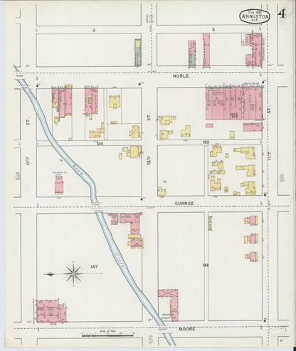 Sanborn Fire Insurance Map from Anniston, Calhoun County, Alabama (1895), Sheet #0004 - Complete Map Set gallery image, historic Sanborn map, vintage wall art, Alabama Alabama