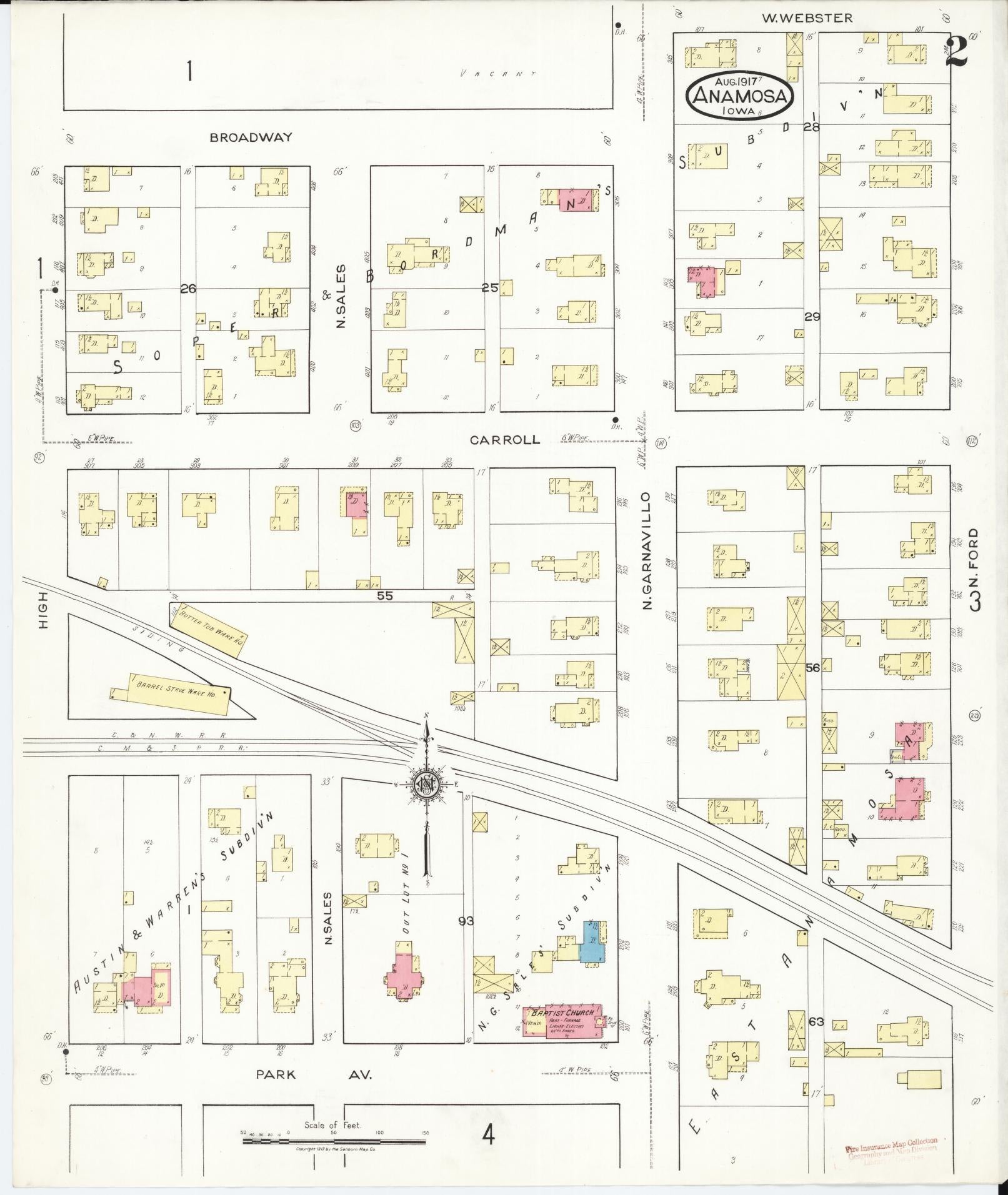 Sanborn Fire Insurance Map from Anamosa, Jones County, Iowa (1917), Sheet #0002 - Historic Sanborn Fire Insurance Map Print