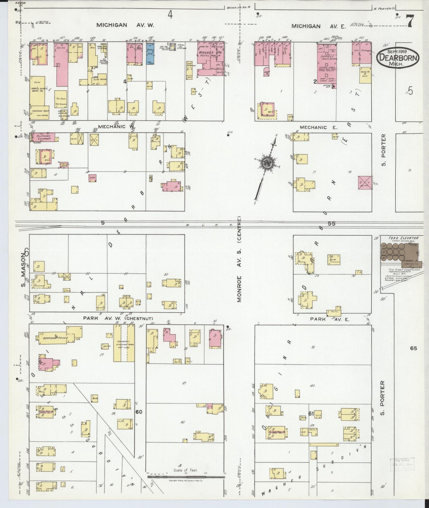 Sanborn Fire Insurance Map from Dearborn, Wayne County, Michigan (1919), Sheet #0007 - Complete Map Set gallery image, historic Sanborn map, vintage wall art, Michigan Michigan