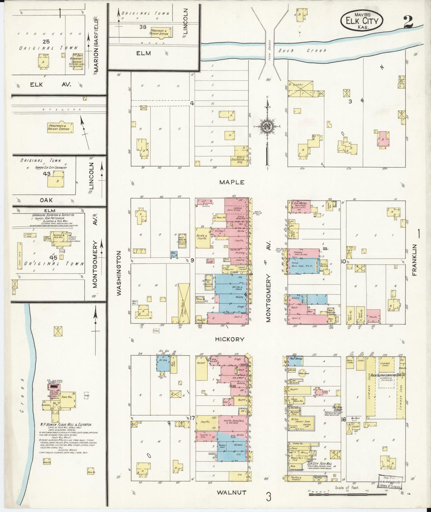 Sanborn Fire Insurance Map from Elk City, Montgomery County, Kansas (1915), Sheet #0002 - Complete Map Set gallery image, historic Sanborn map, vintage wall art, Kansas Kansas