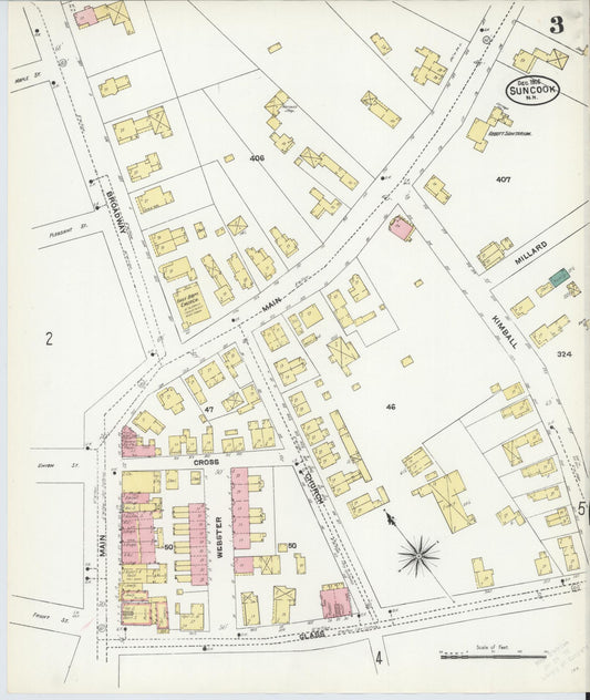 Sanborn Fire Insurance Map from Suncook, Merrimack County, New Hampshire (1906), Sheet #0003 - Historic Sanborn Fire Insurance Map Print, vintage old map wall art, antique decor, genealogy gift, New Hampshire New Hampshire map