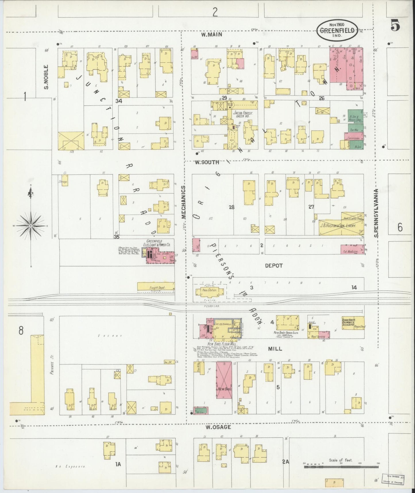 Sanborn Fire Insurance Map from Greenfield, Hancock County, Indiana (1900), Sheet #0005 - Historic Sanborn Fire Insurance Map Print, vintage old map wall art, antique decor, genealogy gift, Indiana Indiana map