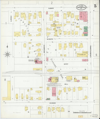 Sanborn Fire Insurance Map from Greenfield, Hancock County, Indiana (1900), Sheet #0005 - Historic Sanborn Fire Insurance Map Print, vintage old map wall art, antique decor, genealogy gift, Indiana Indiana map