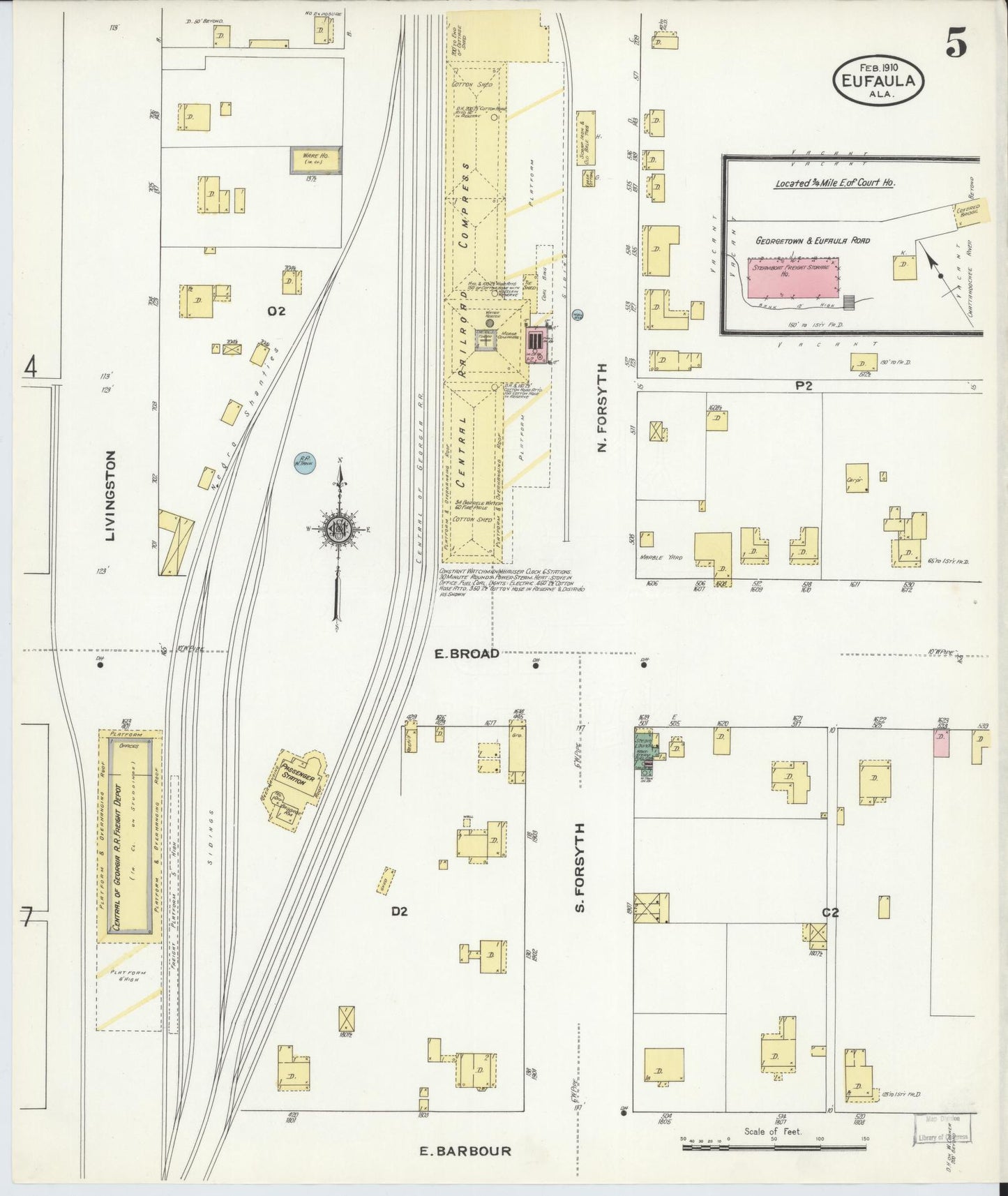 Sanborn Fire Insurance Map from Eufaula, Barbour County, Alabama (1910), Sheet #0005 - Historic Sanborn Fire Insurance Map Print, vintage old map wall art, antique decor, genealogy gift, Alabama Alabama map