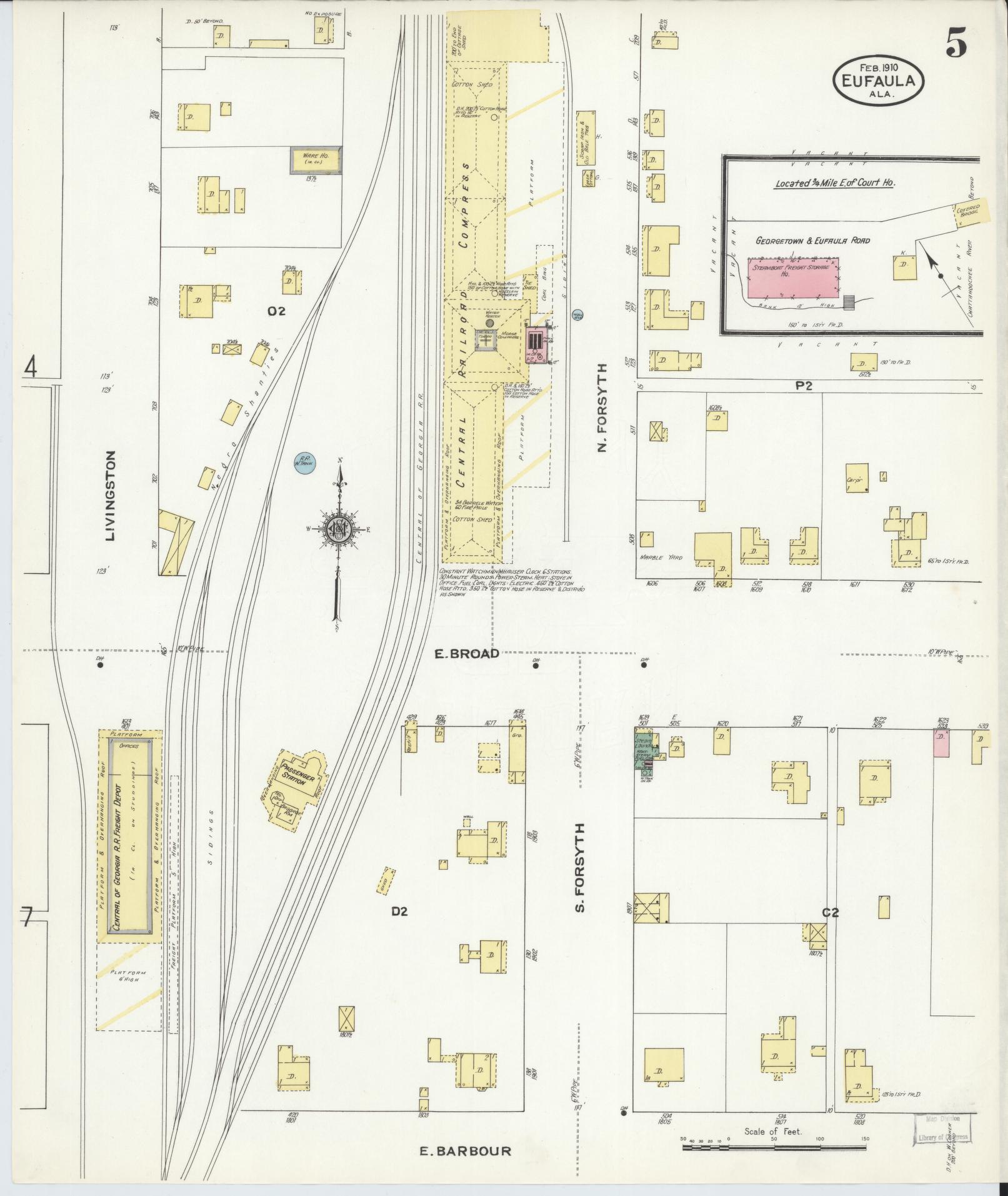 Sanborn Fire Insurance Map from Eufaula, Barbour County, Alabama (1910), Sheet #0005 - Historic Sanborn Fire Insurance Map Print, vintage old map wall art, antique decor, genealogy gift, Alabama Alabama map