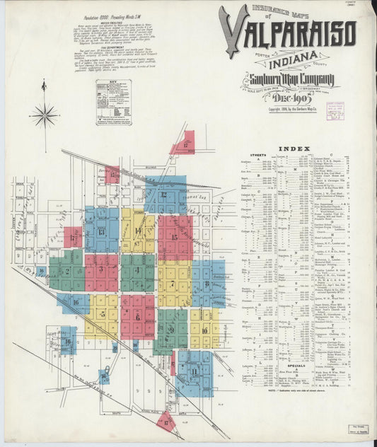 Sanborn Fire Insurance Map from Valparaiso, Porter County, Indiana (1905), Sheet #0001 - Historic Sanborn Fire Insurance Map Print, vintage old map wall art, antique decor, genealogy gift, Indiana Indiana map