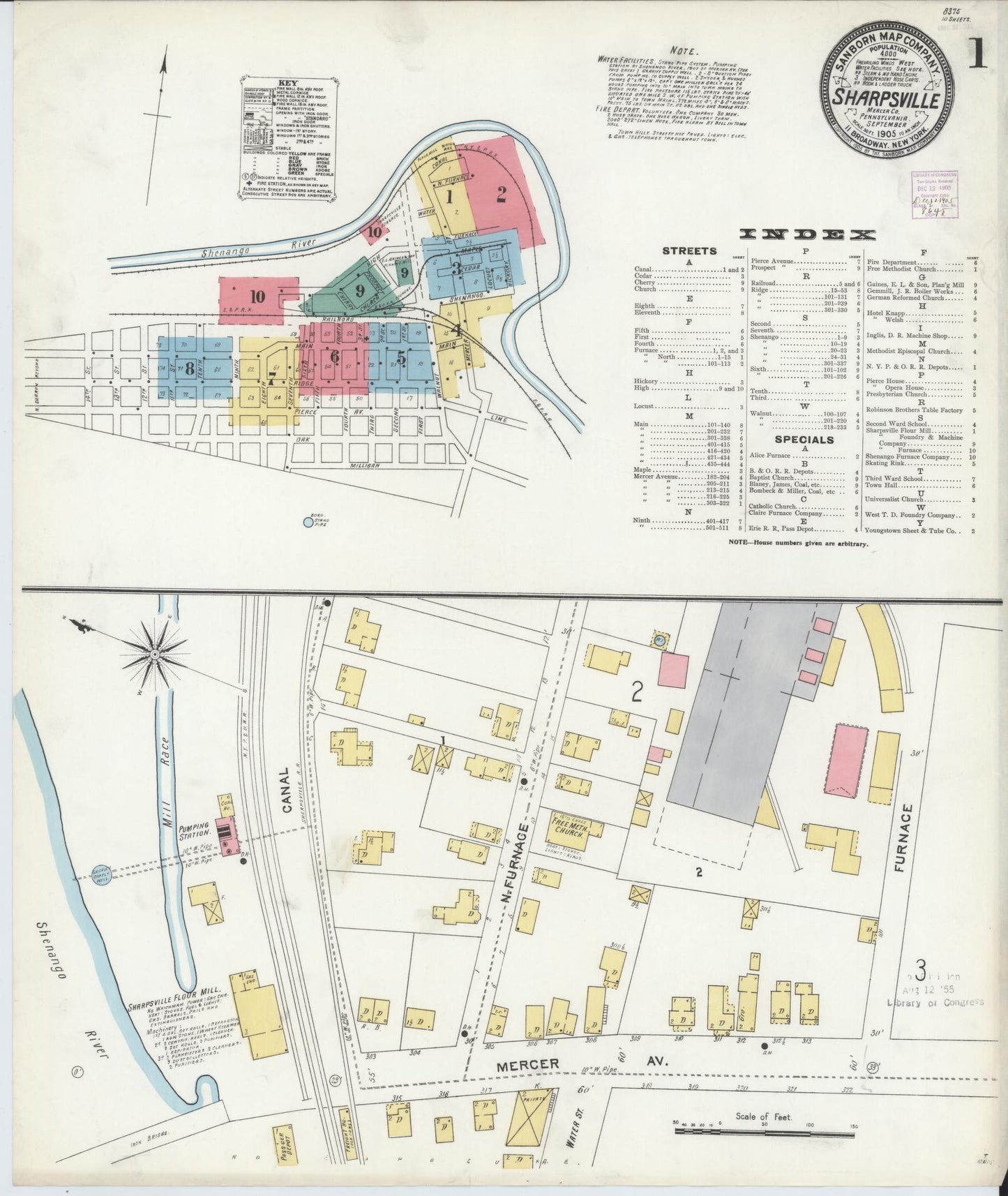 Sanborn Fire Insurance Map from Sharpsville, Mercer County, Pennsylvania (1905), Sheet #0001 - Complete Map Set gallery image, historic Sanborn map, vintage wall art, Pennsylvania Pennsylvania
