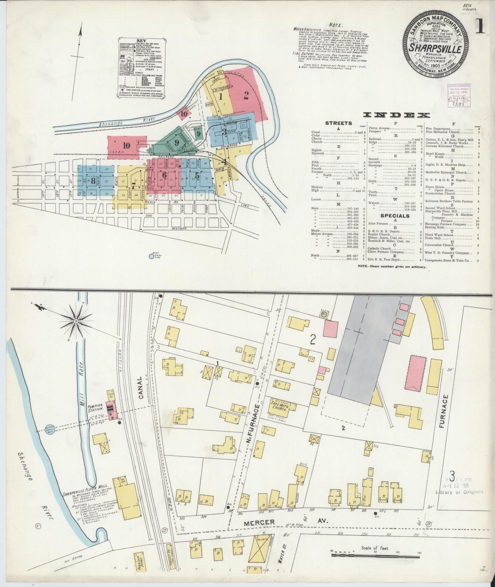 Sanborn Fire Insurance Map from Sharpsville, Mercer County, Pennsylvania (1905), Sheet #0001 - Complete Map Set gallery image, historic Sanborn map, vintage wall art, Pennsylvania Pennsylvania