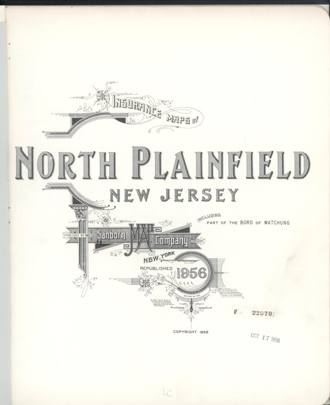 Sanborn Fire Insurance Map from North Plainfield, Somerset County, New Jersey. (1956) – Historic Sanborn Fire Insurance Map Print