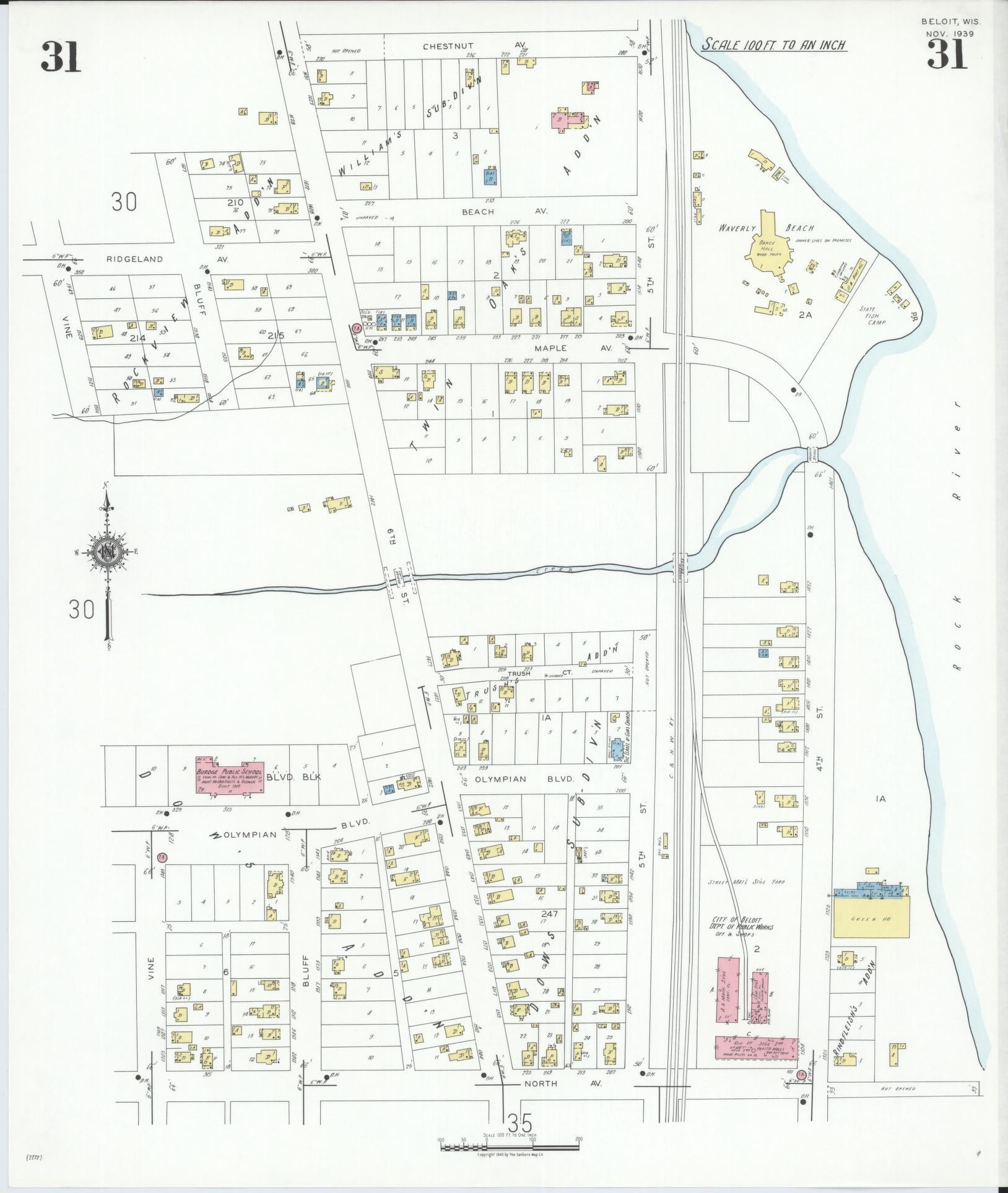 Sanborn Fire Insurance Map from Beloit, Rock County, Wisconsin (1939), Sheet #0031 - Complete Map Set gallery image, historic Sanborn map, vintage wall art, Wisconsin Wisconsin