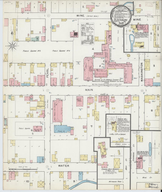 Sanborn Fire Insurance Map from Oldenburg, Franklin County, Indiana (1892), Sheet #0001 - Historic Sanborn Fire Insurance Map Print, vintage old map wall art, antique decor, genealogy gift, Indiana Indiana map