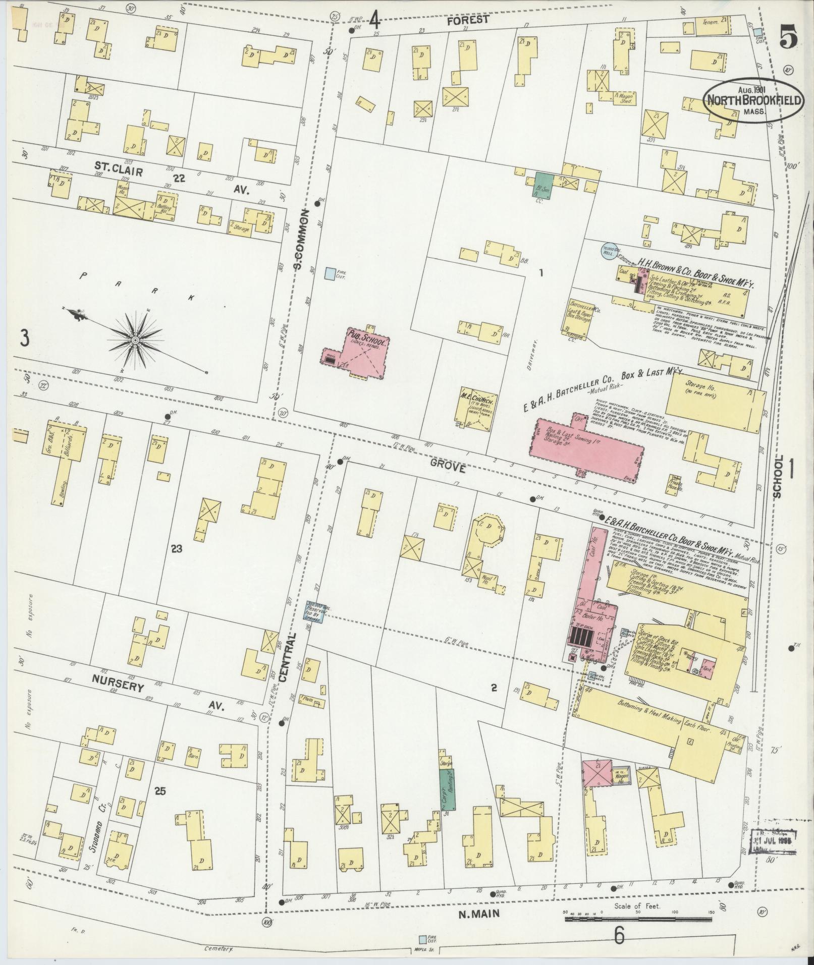 Sanborn Fire Insurance Map from North Brookfield, Worcester County, Massachusetts (1901), Sheet #0005 - Complete Map Set gallery image, historic Sanborn map, vintage wall art, Massachusetts Massachusetts