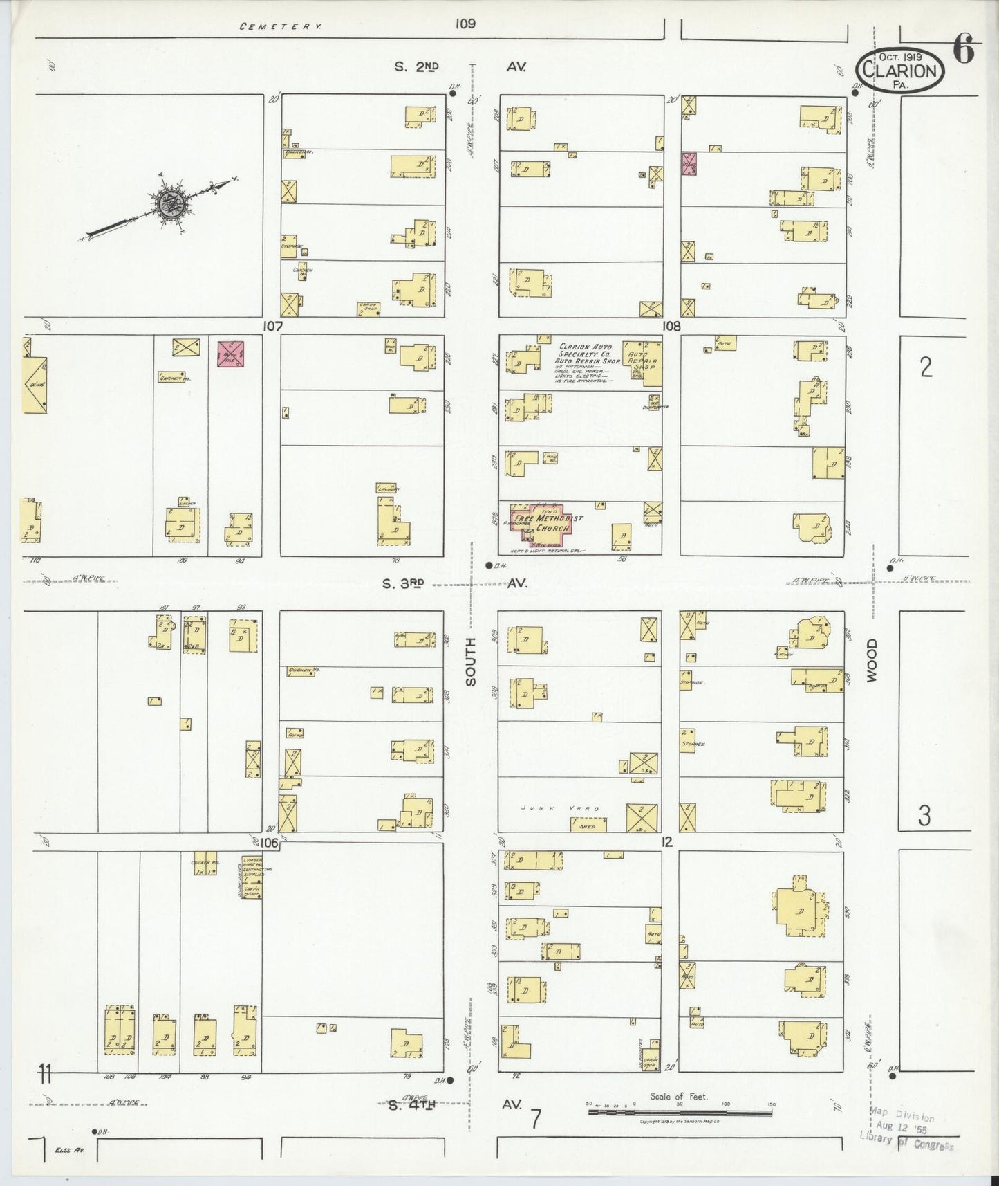 Sanborn Fire Insurance Map from Clarion, Clarion County, Pennsylvania (1919), Sheet #0006 - Historic Sanborn Fire Insurance Map Print, vintage old map wall art, antique decor, genealogy gift, Pennsylvania Pennsylvania map