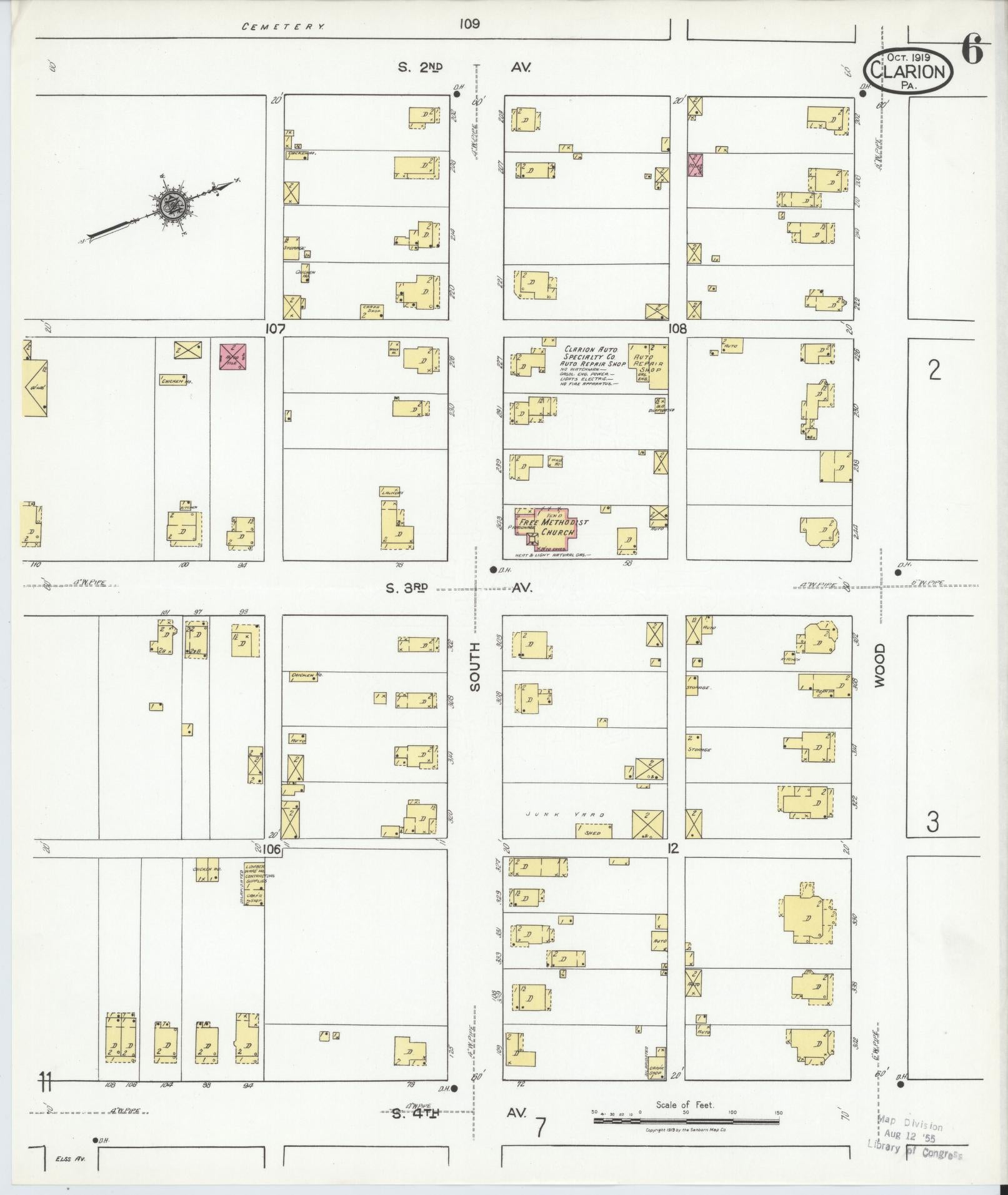 Sanborn Fire Insurance Map from Clarion, Clarion County, Pennsylvania (1919), Sheet #0006 - Historic Sanborn Fire Insurance Map Print, vintage old map wall art, antique decor, genealogy gift, Pennsylvania Pennsylvania map