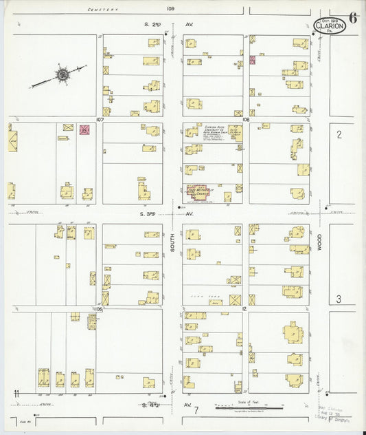 Sanborn Fire Insurance Map from Clarion, Clarion County, Pennsylvania (1919), Sheet #0006 - Historic Sanborn Fire Insurance Map Print, vintage old map wall art, antique decor, genealogy gift, Pennsylvania Pennsylvania map