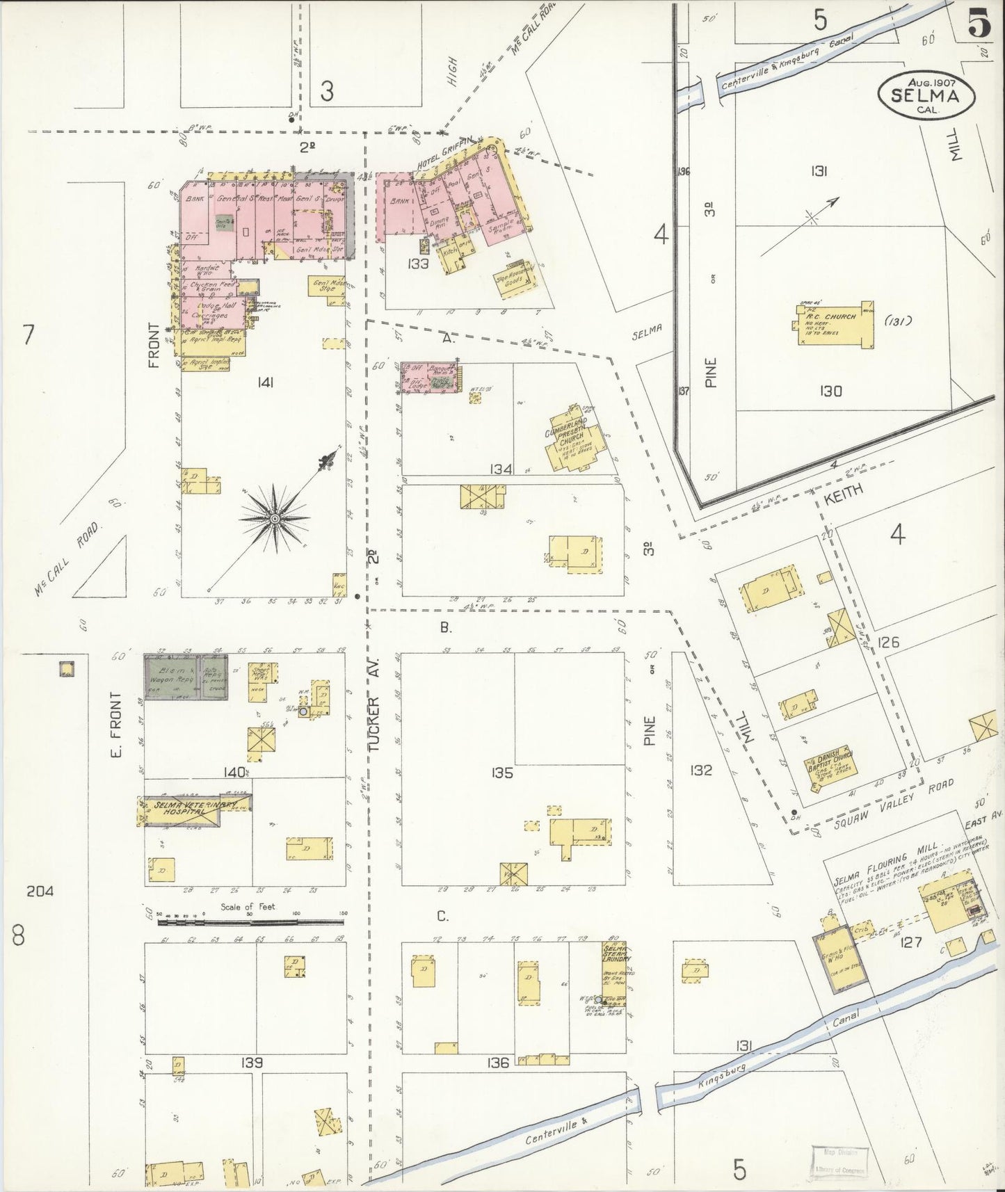 Sanborn Fire Insurance Map from Selma, Fresno County, California (1907), Sheet #0005 - Complete Map Set gallery image, historic Sanborn map, vintage wall art, California California