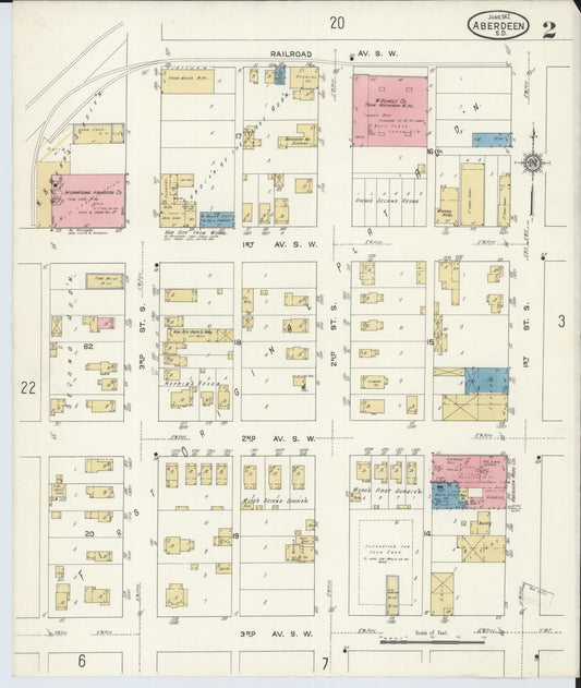 Sanborn Fire Insurance Map from Aberdeen, Brown County, South Dakota (1912), Sheet #0002 - Historic Sanborn Fire Insurance Map Print, vintage old map wall art, antique decor, genealogy gift, South Dakota South Dakota map