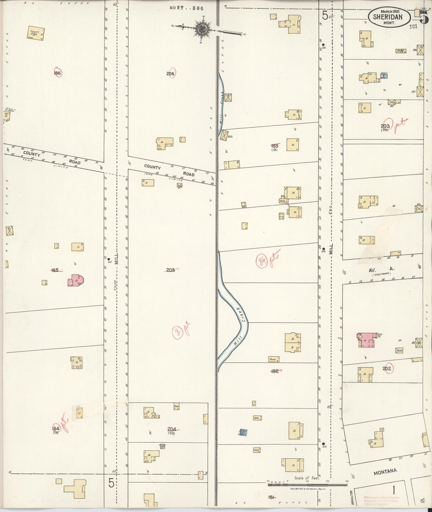 Sanborn Fire Insurance Map from Sheridan, Madison County, Montana (1927), Sheet #0005 - Historic Sanborn Fire Insurance Map Print, vintage old map wall art, antique decor, genealogy gift, Montana Montana map