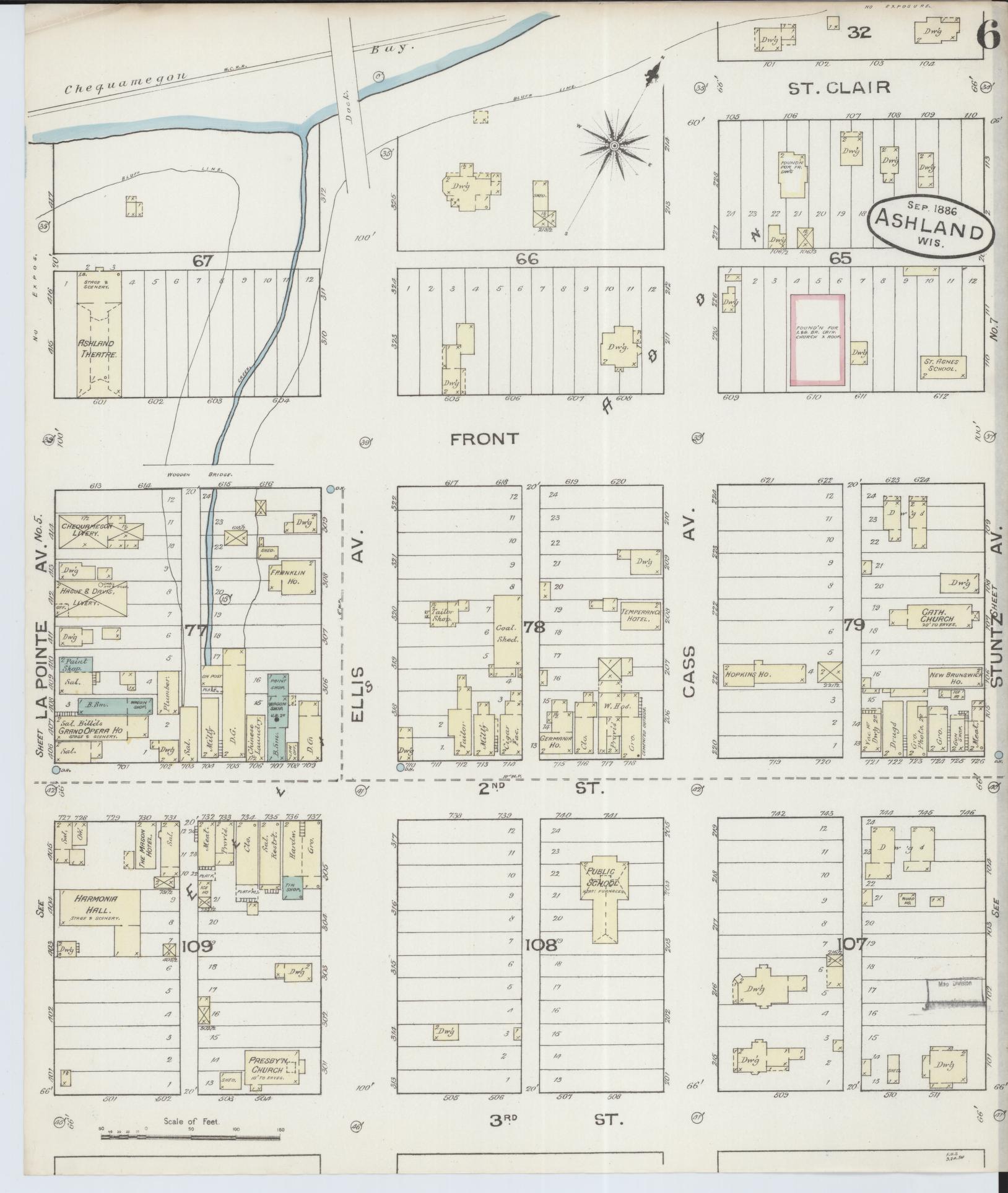 Sanborn Fire Insurance Map from Ashland, Ashland County, Wisconsin (1886), Sheet #0006 - Complete Map Set gallery image, historic Sanborn map, vintage wall art, Wisconsin Wisconsin