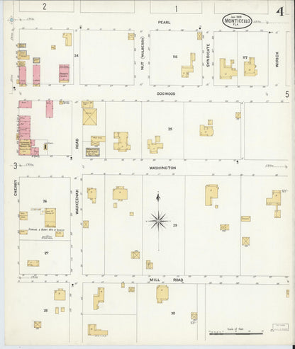 Sanborn Fire Insurance Map from Monticello, Jefferson County, Florida (1909), Sheet #0004 - Complete Map Set gallery image, historic Sanborn map, vintage wall art, Florida Florida