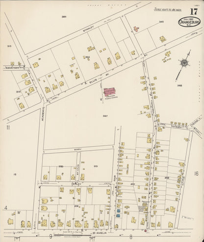 Sanborn Fire Insurance Map from Orangeburg, Orangeburg County, South Carolina (1922), Sheet #0017 - Complete Map Set gallery image, historic Sanborn map, vintage wall art, South Carolina South Carolina