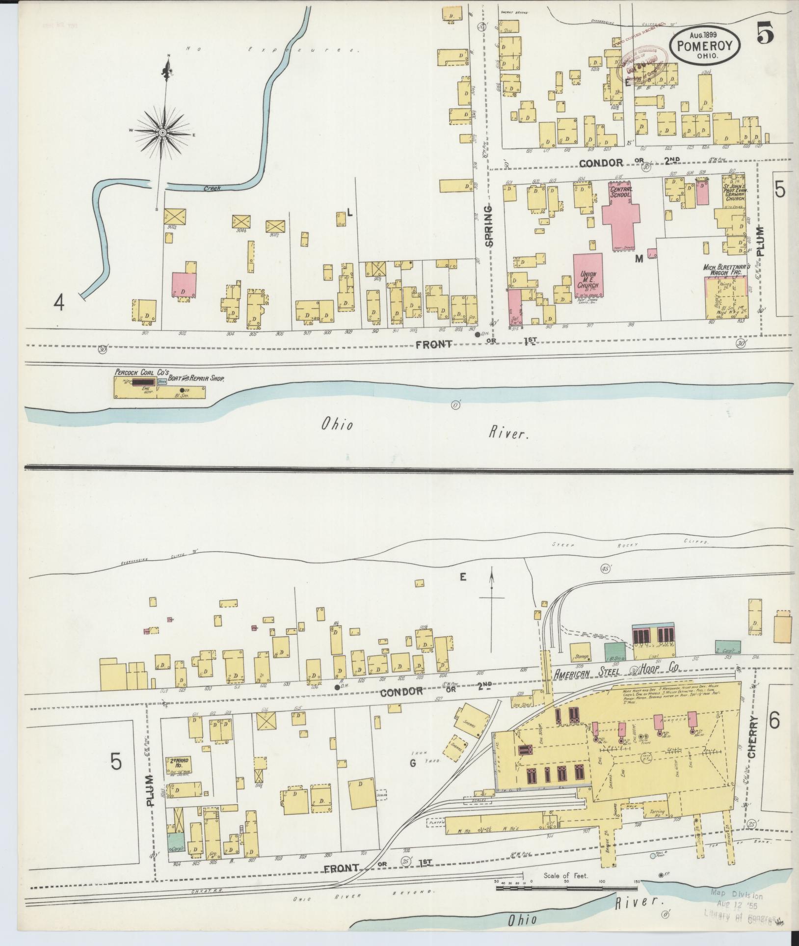 Sanborn Fire Insurance Map from Pomeroy, Meigs County, Ohio (1899), Sheet #0005 - Historic Sanborn Fire Insurance Map Print, vintage old map wall art, antique decor, genealogy gift, Ohio Ohio map