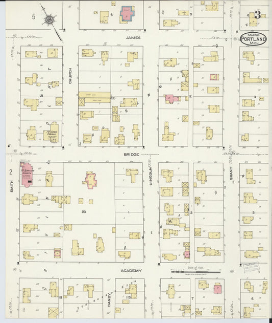 Sanborn Fire Insurance Map from Portland, Ionia County, Michigan (1918), Sheet #0003 - Historic Sanborn Fire Insurance Map Print, vintage old map wall art, antique decor, genealogy gift, Michigan Michigan map
