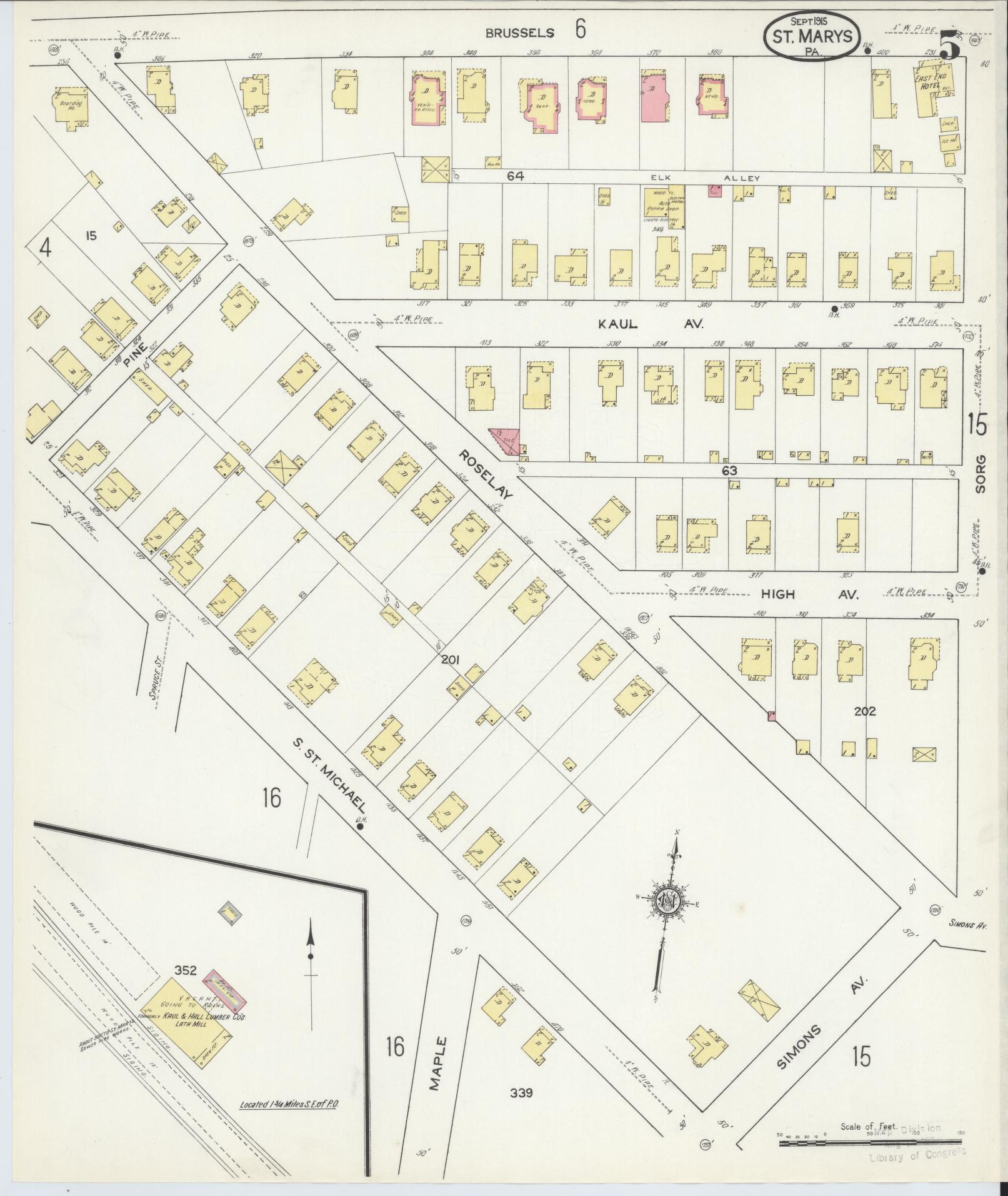 Sanborn Fire Insurance Map from Saint Marys, Elk County, Pennsylvania (1915), Sheet #0005 - Historic Sanborn Fire Insurance Map Print, vintage old map wall art, antique decor, genealogy gift, Pennsylvania Pennsylvania map
