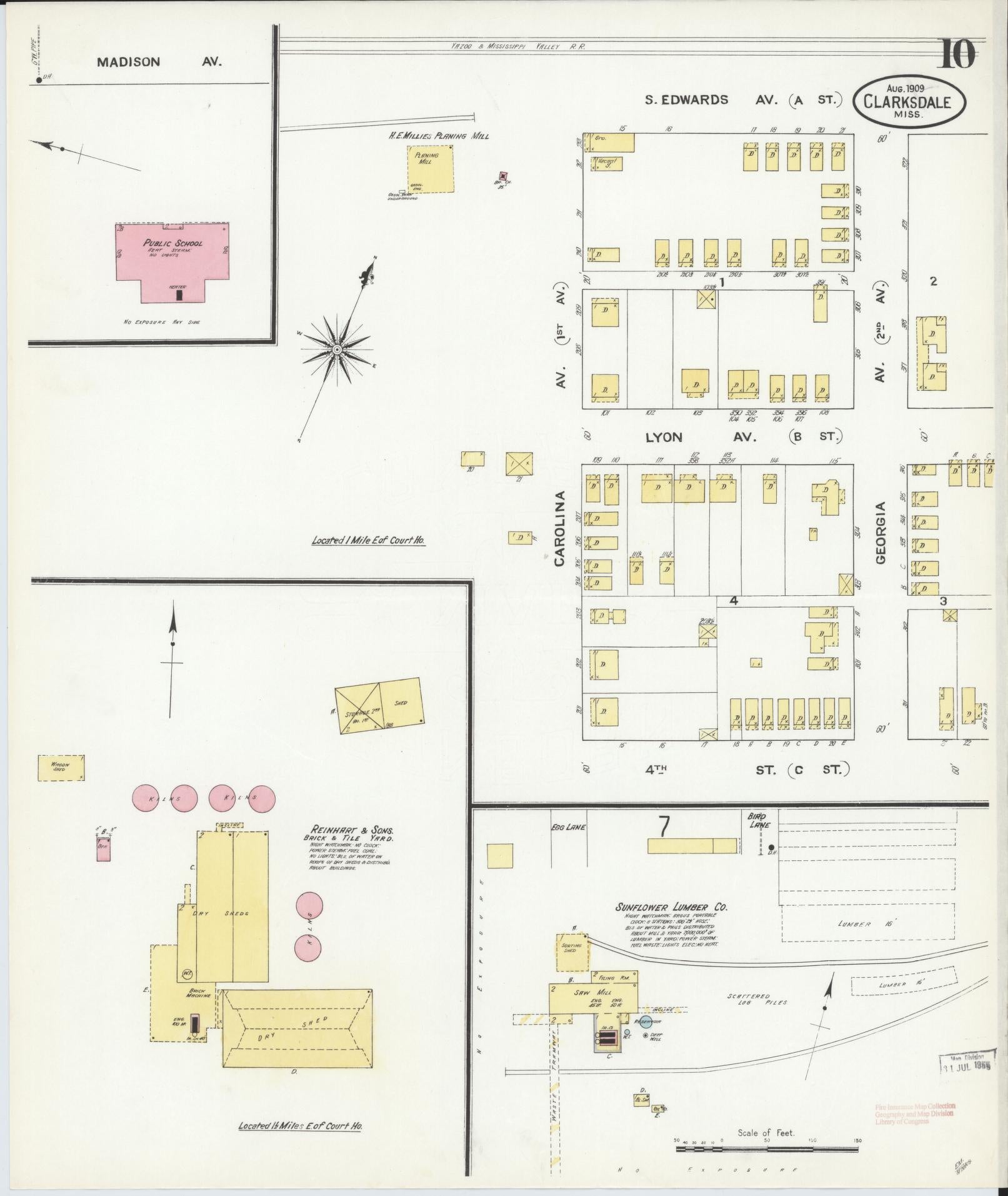 Sanborn Fire Insurance Map from Clarksdale, Coahoma County, Mississippi (1909), Sheet #0010 - Complete Map Set gallery image, historic Sanborn map, vintage wall art, Mississippi Mississippi