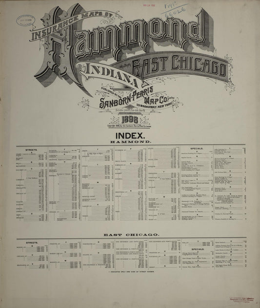 Sanborn Fire Insurance Map from Hammond, Lake County, Indiana. (1898), Sheet 1 – Historic Sanborn Fire Insurance Map Print