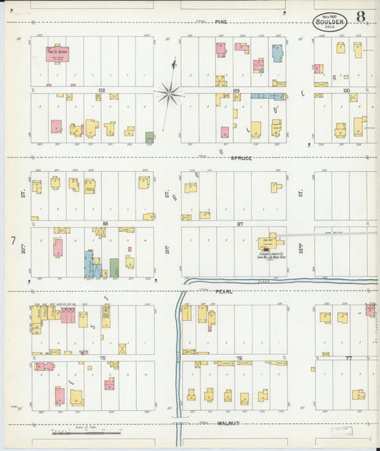 Sanborn Fire Insurance Map from Boulder, Boulder County, Colorado (1900), Sheet #0008 - Historic Sanborn Fire Insurance Map Print, vintage old map wall art, antique decor, genealogy gift, Colorado Colorado map