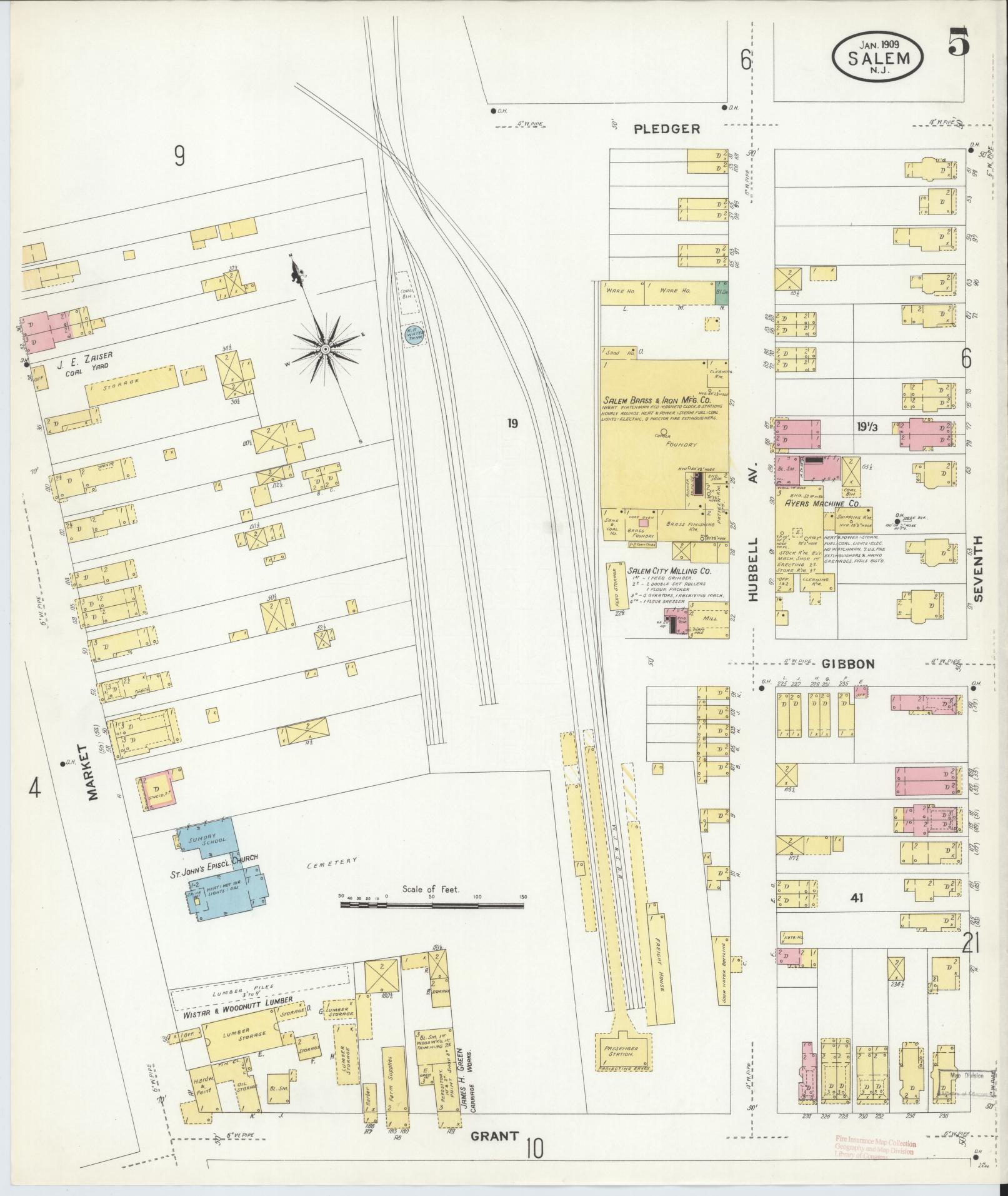 Sanborn Fire Insurance Map from Salem, Salem County, New Jersey (1909), Sheet #0005 - Complete Map Set gallery image, historic Sanborn map, vintage wall art, New Jersey New Jersey