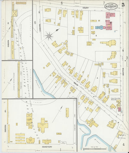 Sanborn Fire Insurance Map from Riverhead, Suffolk County, New York (1902), Sheet #0005 - Historic Sanborn Fire Insurance Map Print, vintage old map wall art, antique decor, genealogy gift, New York New York map