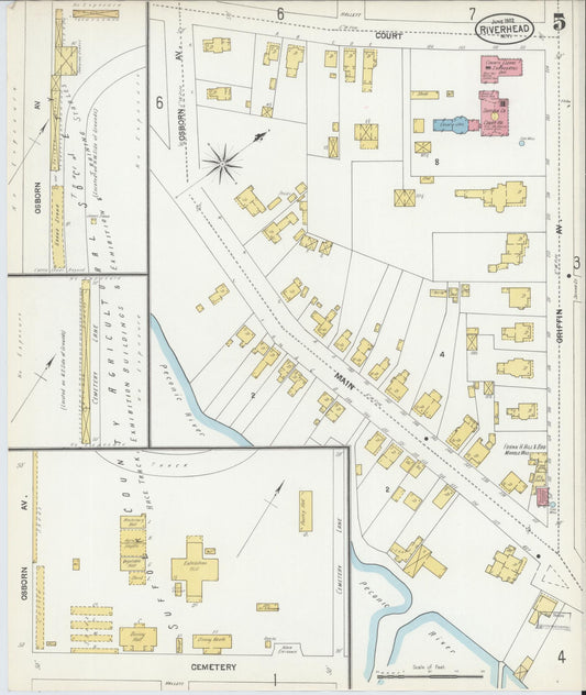 Sanborn Fire Insurance Map from Riverhead, Suffolk County, New York (1902), Sheet #0005 - Historic Sanborn Fire Insurance Map Print, vintage old map wall art, antique decor, genealogy gift, New York New York map