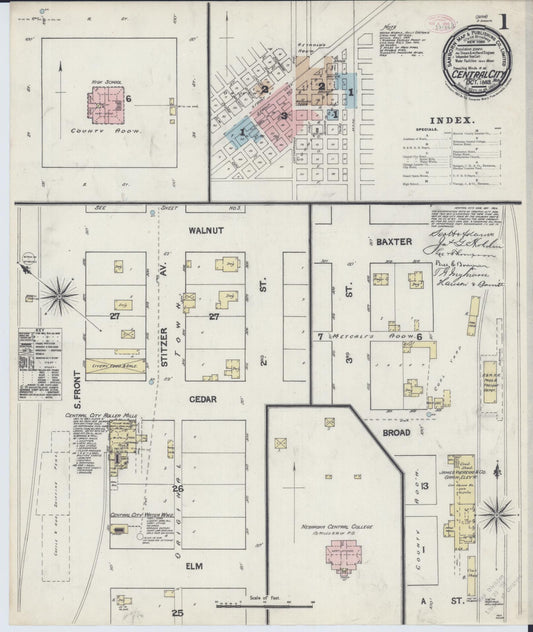 Sanborn Fire Insurance Map from Central City, Merrick County, Nebraska (1889), Sheet #0001 - Complete Map Set gallery image, historic Sanborn map, vintage wall art, Nebraska Nebraska