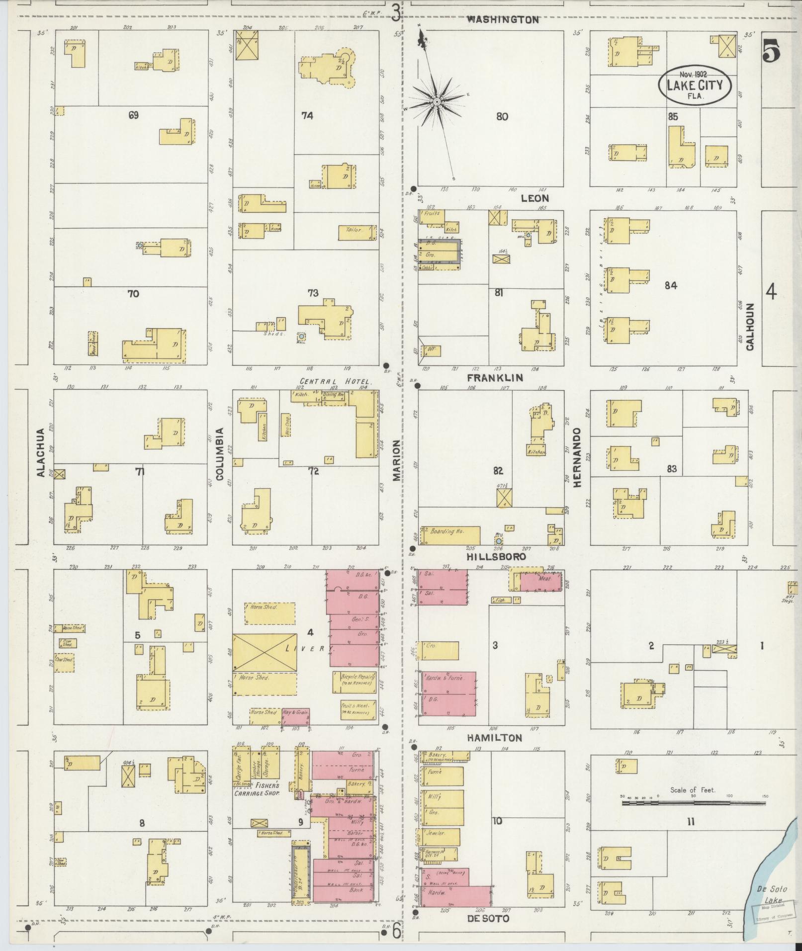 Sanborn Fire Insurance Map from Lake City, Columbia County, Florida (1902), Sheet #0005 - Complete Map Set gallery image, historic Sanborn map, vintage wall art, Florida Florida