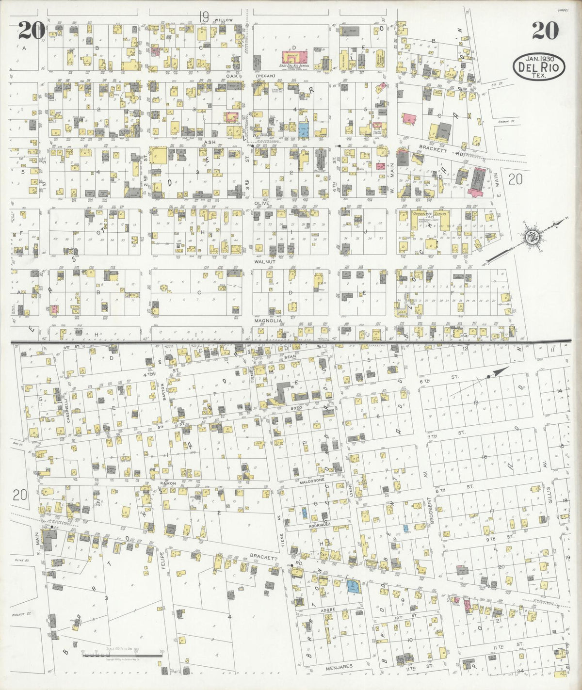 Sanborn Fire Insurance Map from Del Rio, Val Verde County, Texas (1930), Sheet #0020 - Historic Sanborn Fire Insurance Map Print, vintage old map wall art, antique decor, genealogy gift, Texas Texas map